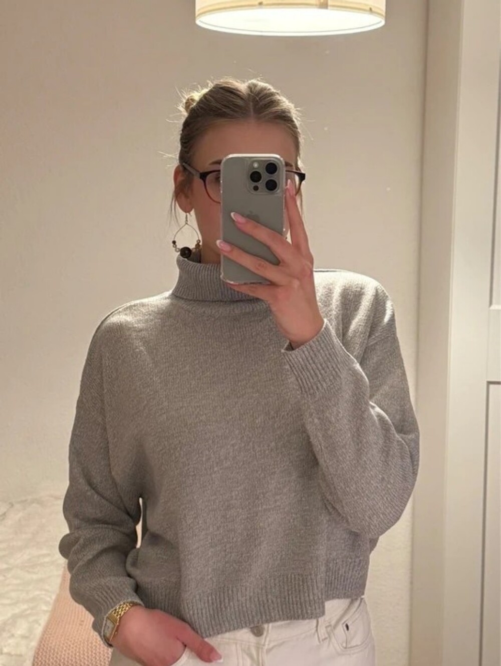 H&M Light Gray Cropped Turtleneck Sweater